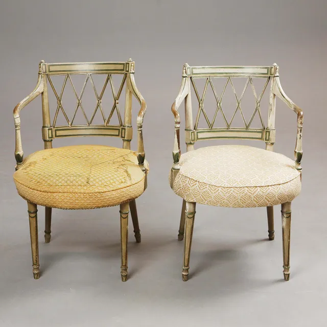 REGENCY OPEN ARMCHAIRS, A PAIR.