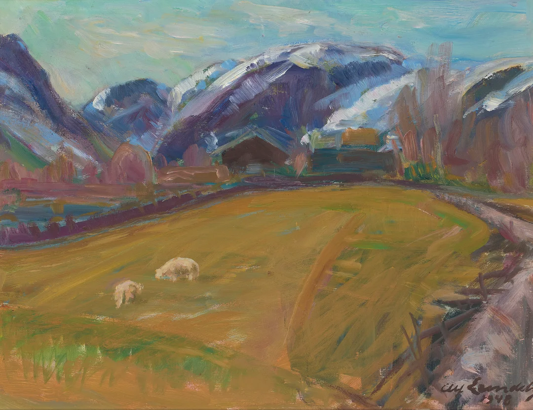 Lundeby, Alf — Gårdslandskap, 1948 — Kunst/Maleri — Blomqvist