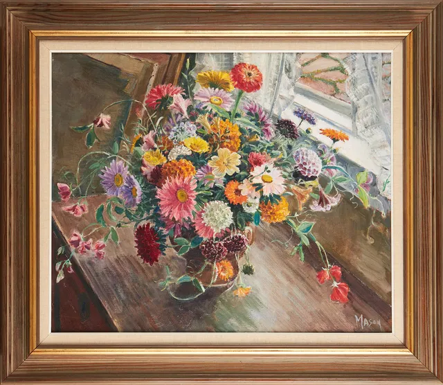 MATS MASON (1894-1983). "Blommor från täppan", olja på duk, signerad Mason, daterad atergo 1954.
