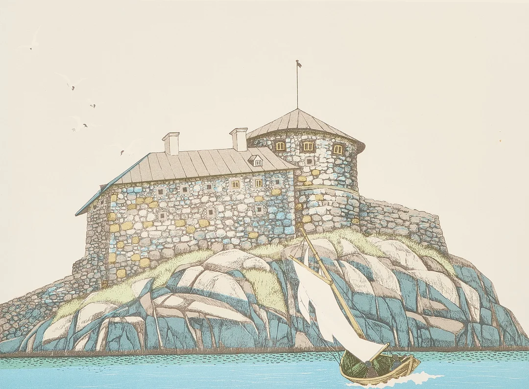 ILON WIKLAND. Färglito, "Dalarö Skans", signerad o numrerad 323/330. — Engravings & Prints — Metropol Auktioner