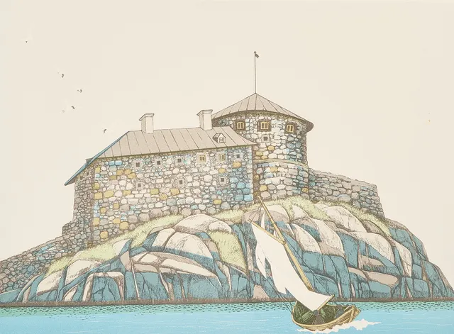ILON WIKLAND. Färglito, "Dalarö Skans", signerad o numrerad 323/330.