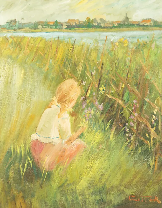 NICOLAI COSTER. Flicka i sommargräs, olja på duk, signerad Coster.