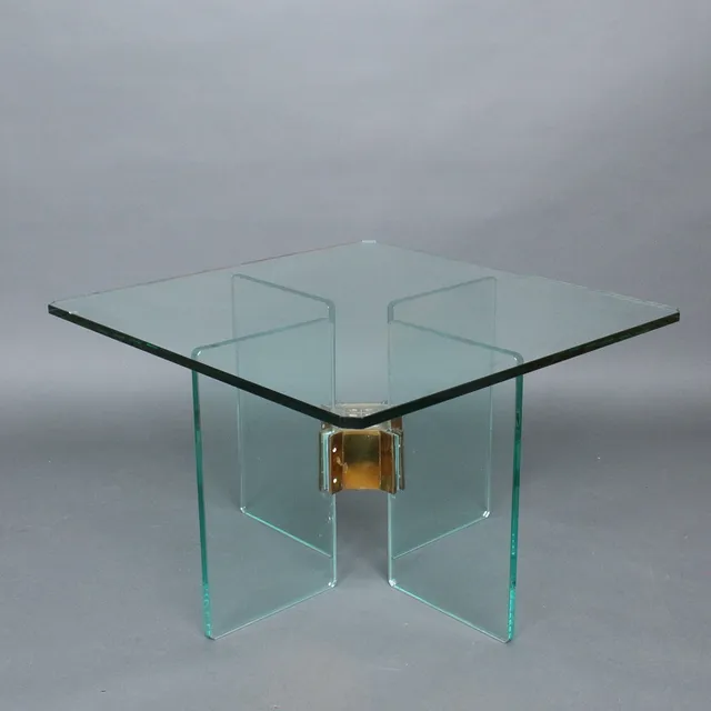 PETER GHYCZY. Couchtisch aus Glas & Messing, Deutschland, 1970er.