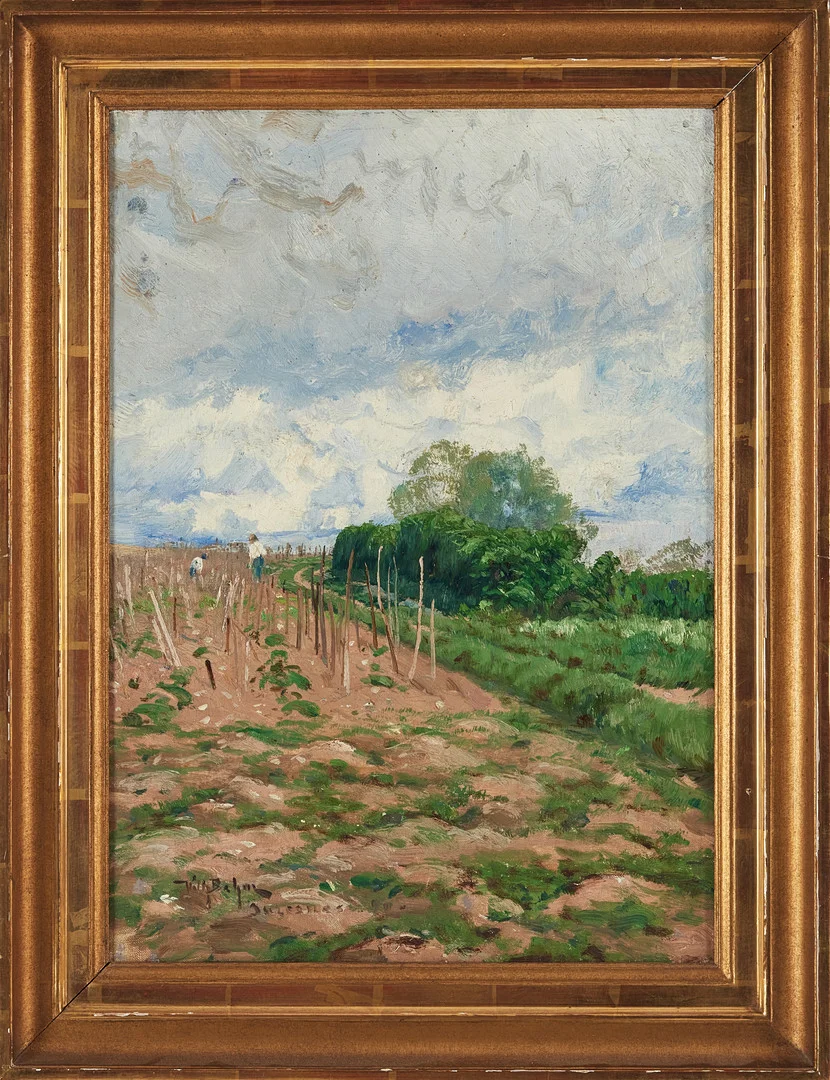 WILHELM BEHM. På åkern, olja på duk, signerad och otydligt daterad 90. — Paintings — Stockholms Auktionsverk Magasin 5