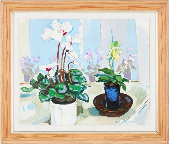 MARTIN SJÖBLOM (1920-2004). Blomsterstilleben med orkidéer, olja på duk, signerad.