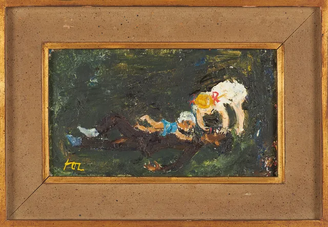 HANS OSVALD LARSSON. komposition, olja på pannå, signerad.