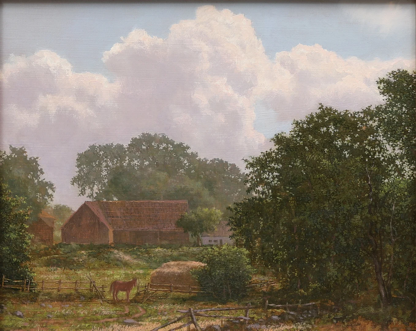 ANDERS EMGÅRD. Gård i lummig grönska, olja och tempera på pannå, signerad och daterad -82. — Paintings — Crafoord Auktioner Malmö