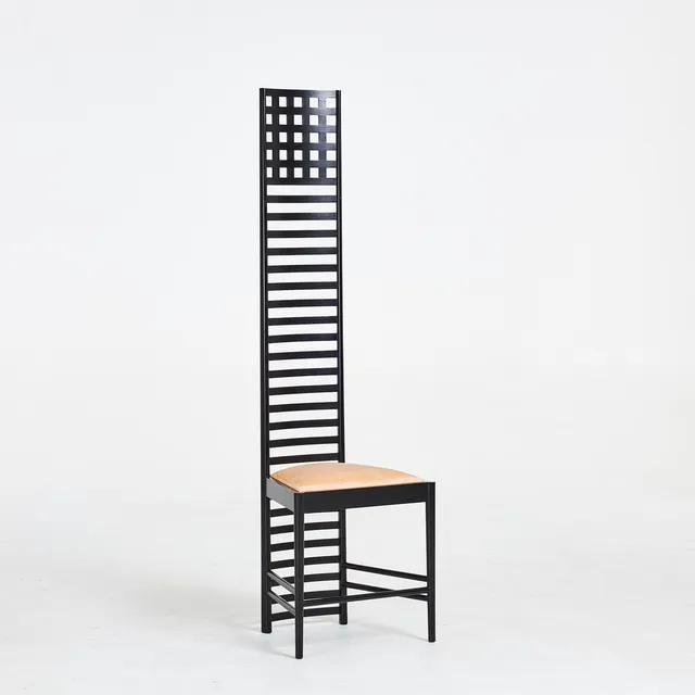 CHARLES RENNIE MACKINTOSH. stol, "Hill house chair", 1980-tal, svartlackerad, klädd sits.