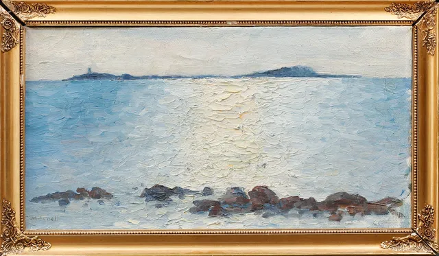 MÄRTHA TYNELL. Kustbild med fyr, olja på duk, signerad.