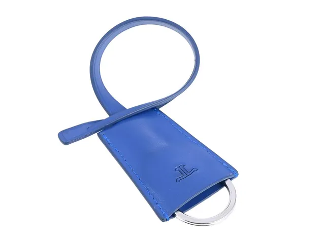 NYCKELRING, Jaeger-Le Coultre, blått läder/vitmetall, dustbag.