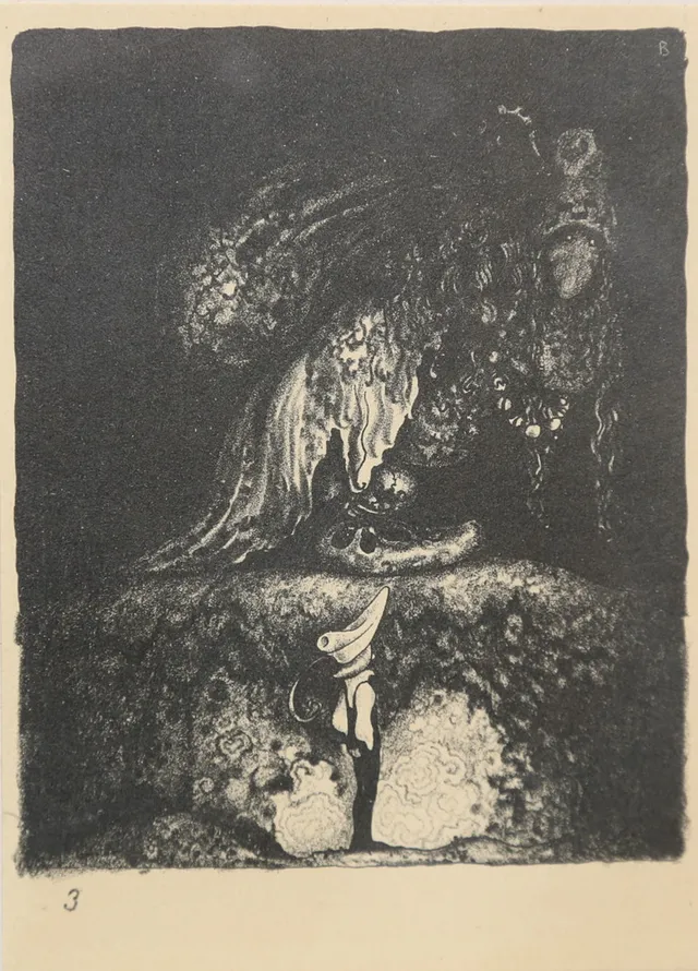 JOHN BAUER. "God kväll farbror sa pojken" ur "Troll", litografi.