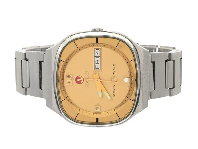 RADO, Super-Time (T Swiss Made T), Cal ETA 2836-2, Serie nr. 8572545, Boett nr. 636.5390.4T, herrur, 36 mm, stål, automatisk, mineralglas, dag, datum, skadad urtavla, originallänk, viklås, ca 1975.