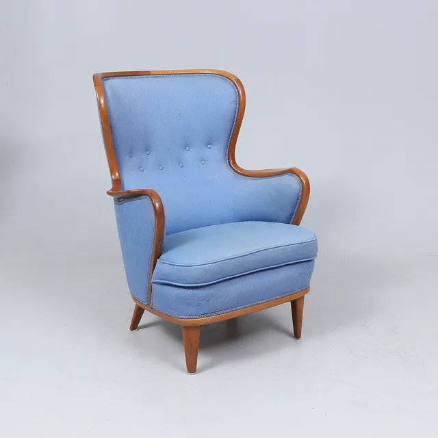 AXEL LARSSON. Fåtölj, för Stockholms Stads Hantverksförening, 1940-tal, mahogny.