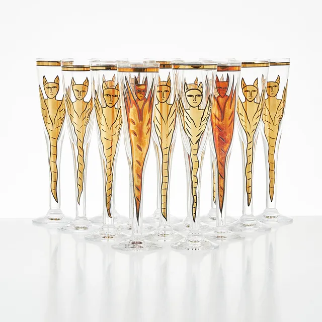 ULRICA HYDMAN-VALLIEN. "Goldy", champagneglas, 14 st., Kosta Boda, 1990/2000-tal, signerade, vissa etikettmärkta.