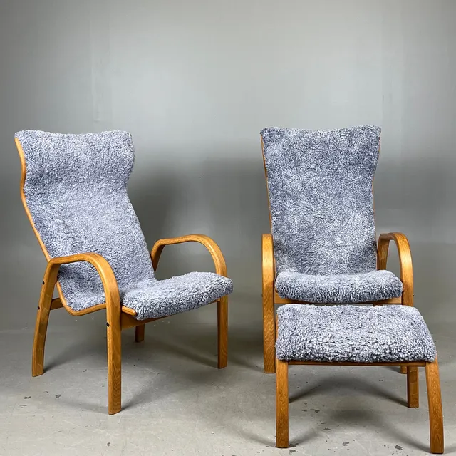 JAN EKSTRÖM. Fåtöljer, ett par, en med fotpall, "Gazell", Conform.