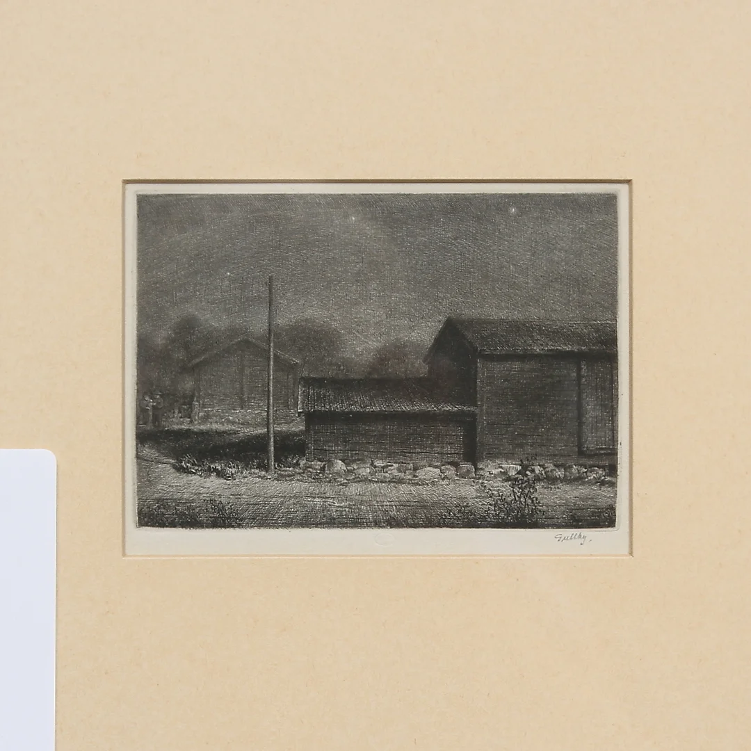 FOLKE GULLBY. "Sommarnatt". Etsning, 1940, signerad. — Engravings & Prints — Gomér & Andersson Linköping