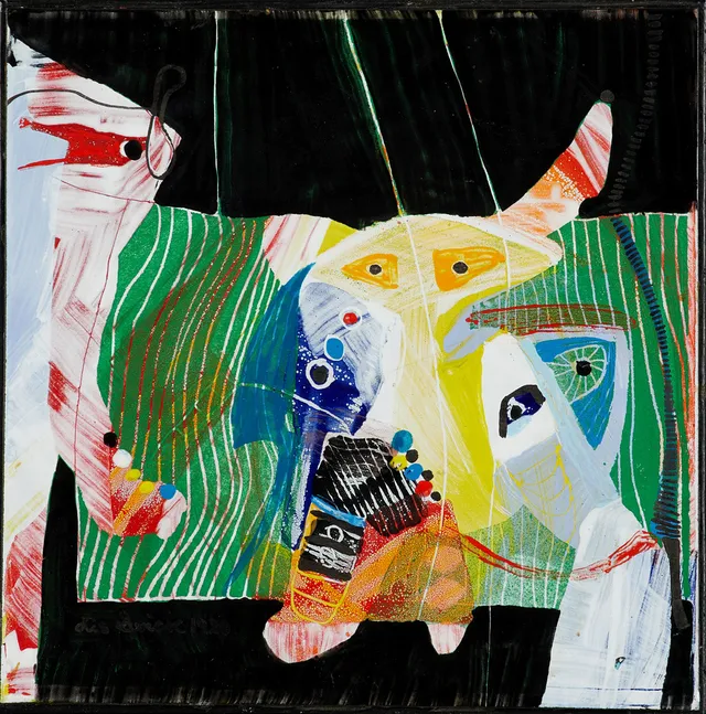 LIS ZWICK (Danmark/Sverige,1942-2020), "Marionetteater 2", signerad, DRAKABYGGET 1980, emalj, ca 40x40 cm.