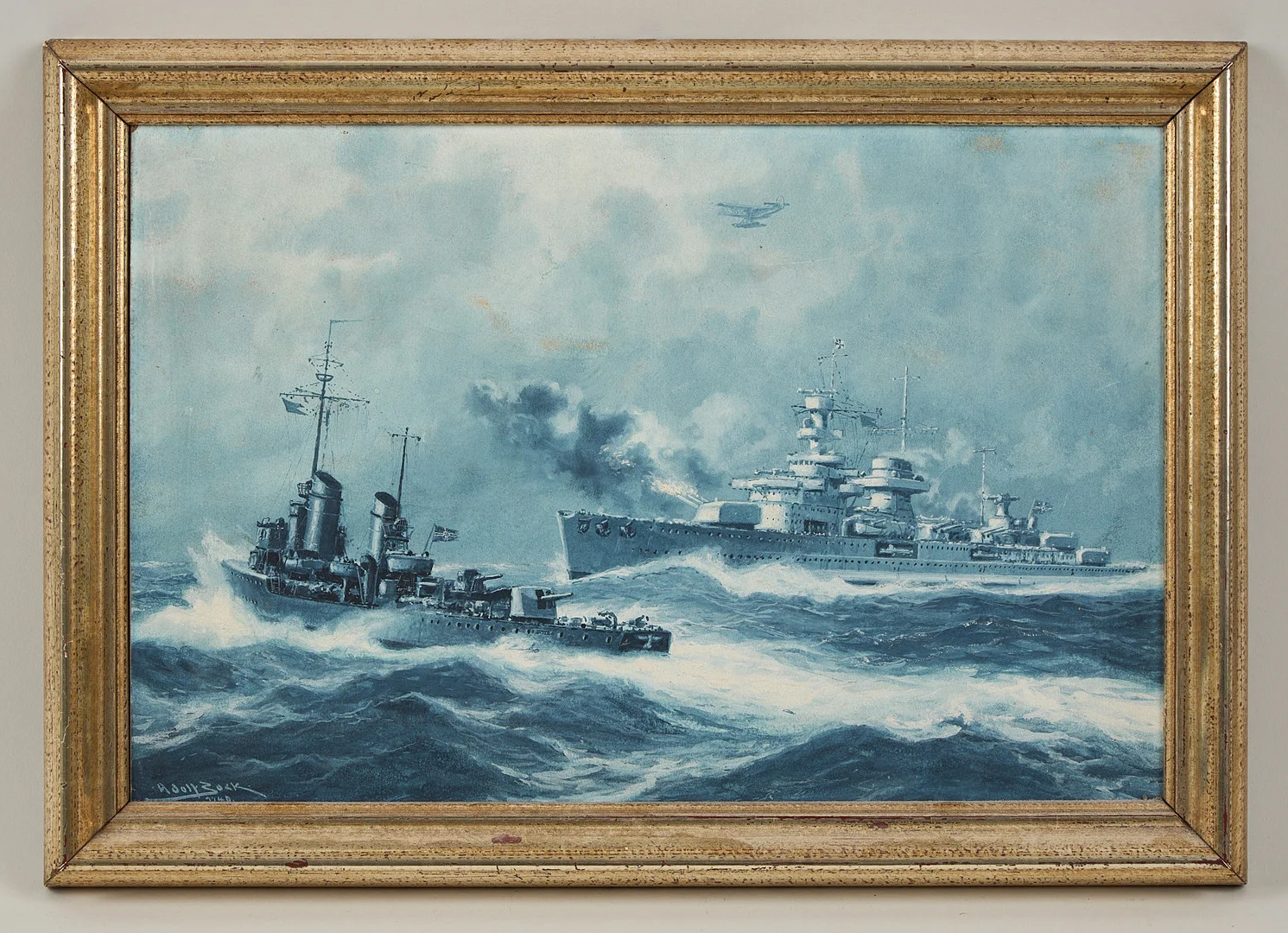 ADOLF BOCK. Pansarskeppet "Deutschland", signerad samt daterad 1940, gouache. — Paintings — Stockholms Auktionsverk Helsinki