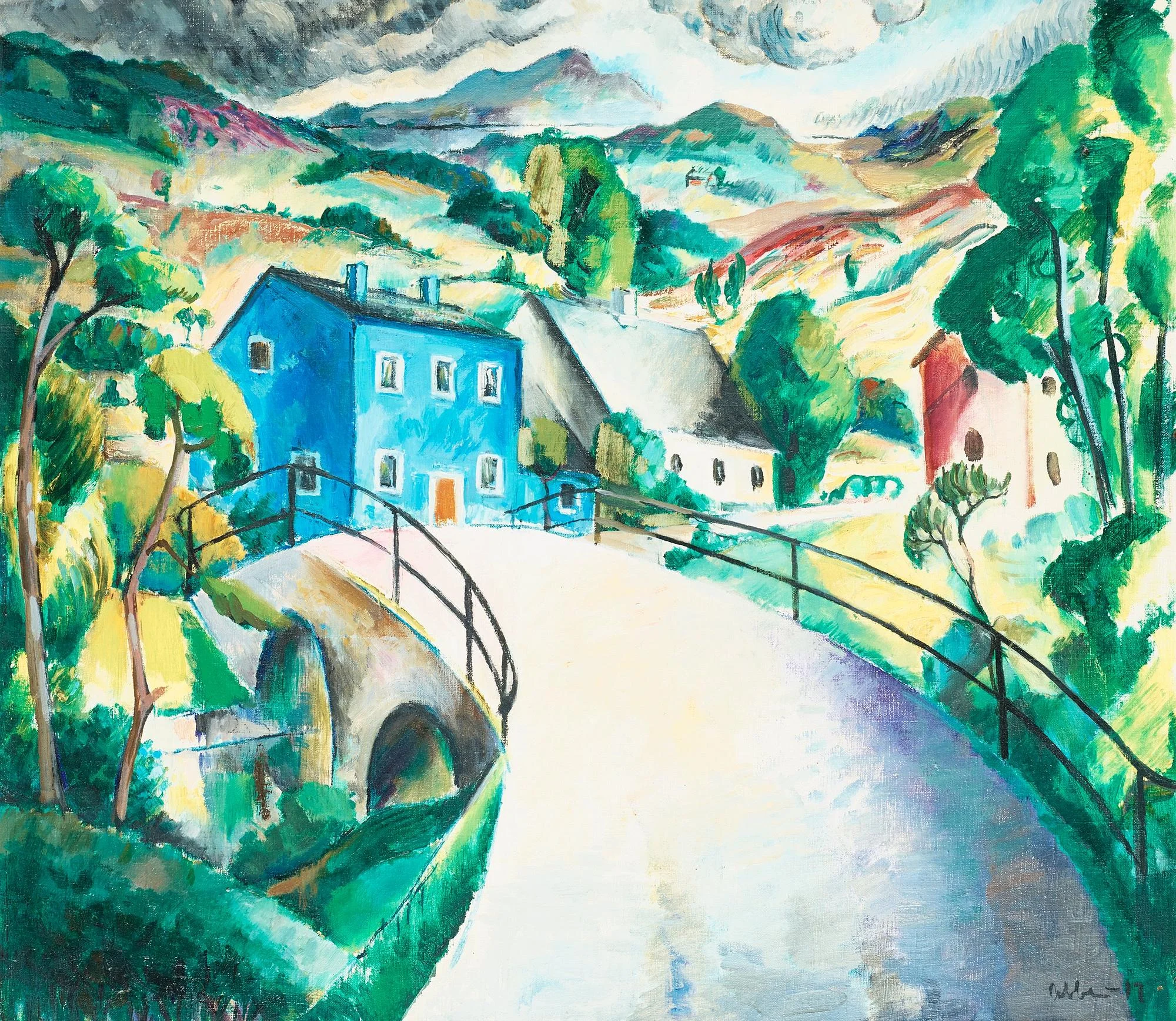 Albert Abbe, "Landskap från Hallandsås" (Det blå huset). — Bukowskis