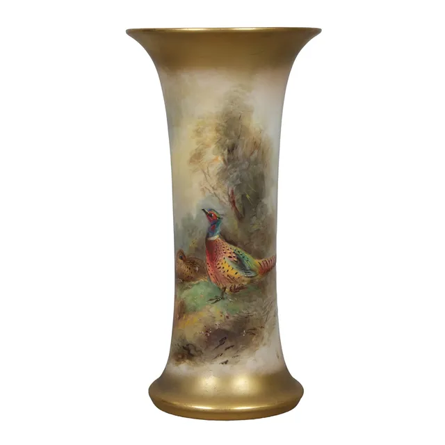 A ROYAL WORCESTER BLUSH IVORY TRUMPET VASE BY JAMES STINTON, CIRCA 1921.