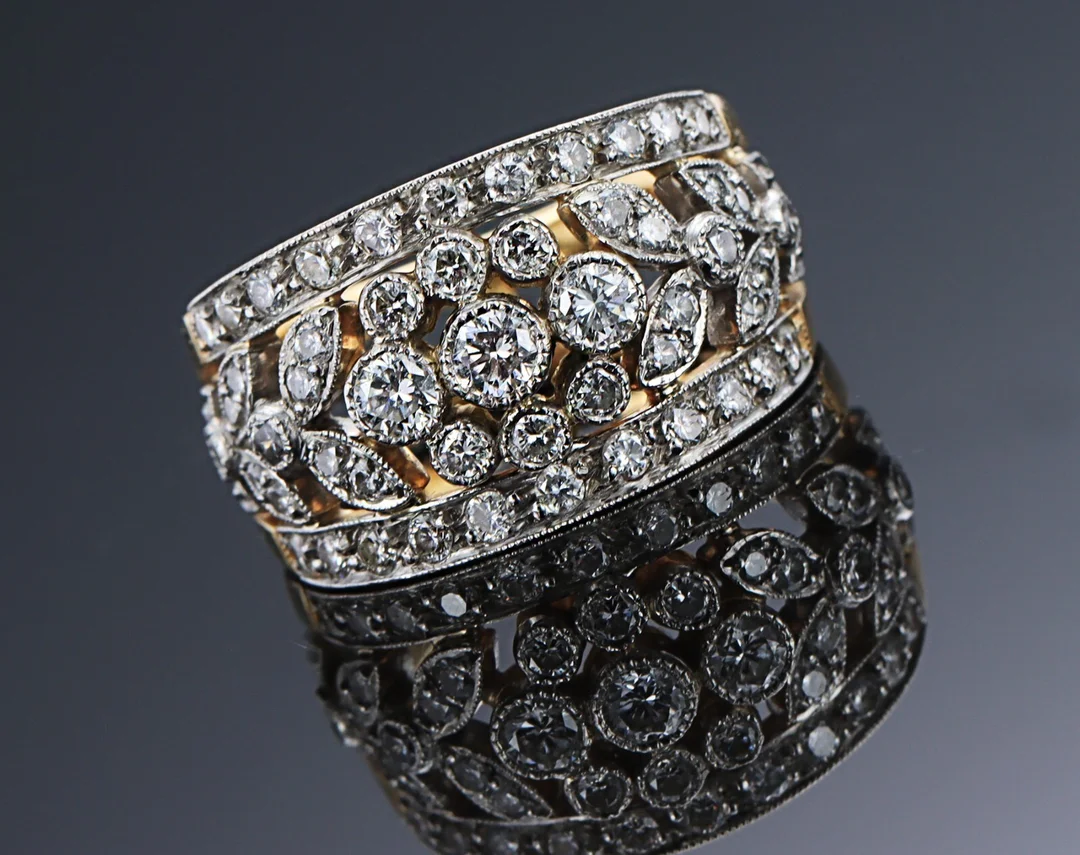 Fransk brillant vintagering af 18 kt. guld og platin, i alt ca. 1.21 ct. 1900-tallets midte — Jewellery/Rings — Lauritz