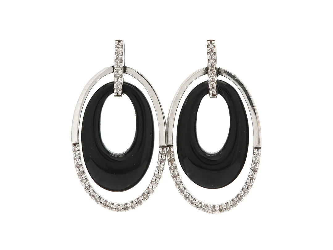 ÖRHÄNGEN, 18K vitguld, svart onyx, åttkantslipade diamanter ca 0,17 ctv, stift, höjd 2,6 cm, vikt 3,7 g. — Smycken/Örhängen — Kaplans
