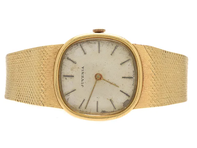 Juvenia 18K manuell, går ej, skadad urtavla, S/n: 1031383, 30mm, med skadad länk i 18K Bruttovikt 69,9g
