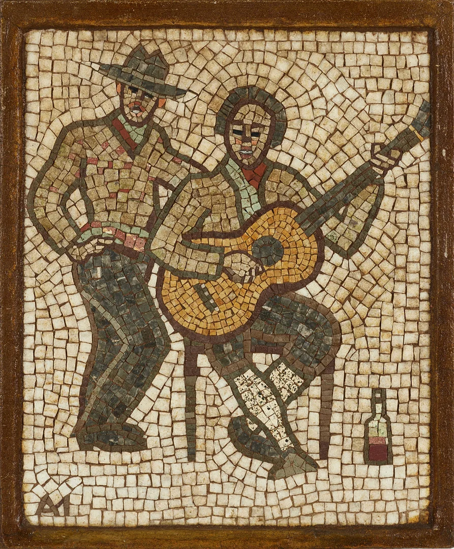 AKKE HUGH MALMESTRÖM (Sverige, 1894-1968), "Sisilianska gatsångare", signerad och daterad -63, mosaik. — Other — Crafoord Auktioner Stockholm