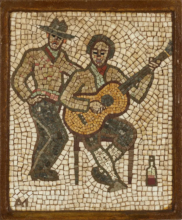AKKE HUGH MALMESTRÖM (Sverige, 1894-1968), "Sisilianska gatsångare", signerad och daterad -63, mosaik.
