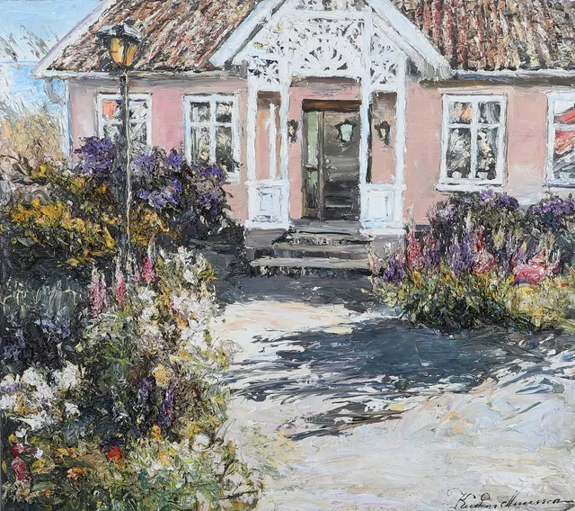 KRISTINA ASSARSSON. Olja på duk, "Rhododendrons och Lupinernas tid", impasto, Signerad.