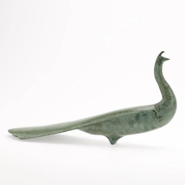 KOME JIICHI. Bronze skulptur, påfugl, Japan.