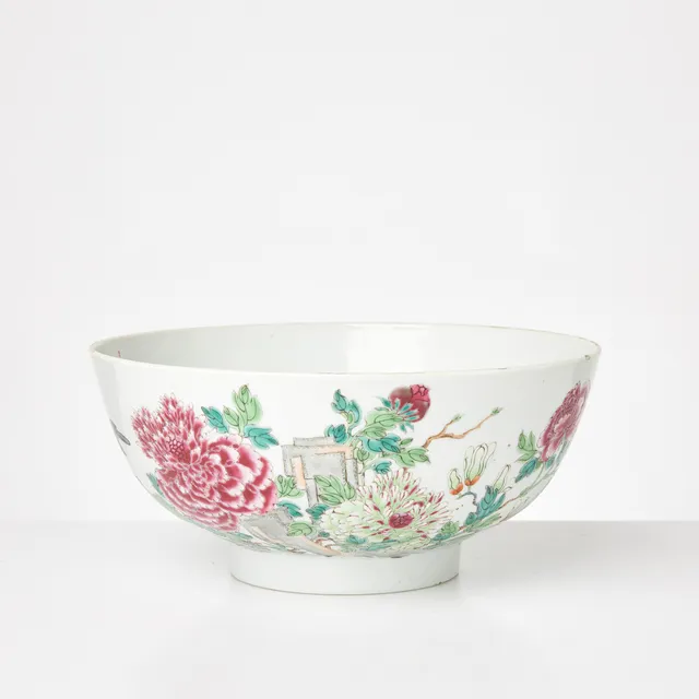 BÅLSKÅL. Kina, porslin, 18/1900, famille rose, peonblommor fåglar.