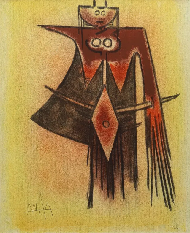 WILFREDO LAM. Figur, litografi nr 210/262, signerad.
