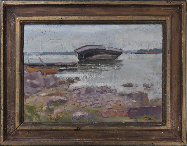 OIDENTIFIERAD KONSTNÄR. Strandmotiv, olja på duk, signerad Leonard.