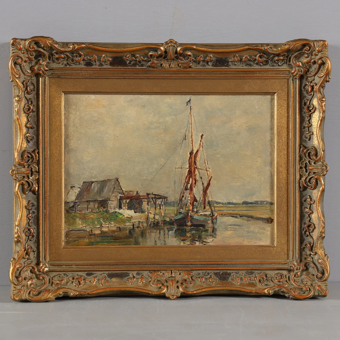 JAMES HERBERT SNELL (ENGLAND, 1861-1935). Landskap, "Study of barge Heybridge, Essex". — Paintings — Stockholms Auktionsverk Helsingborg