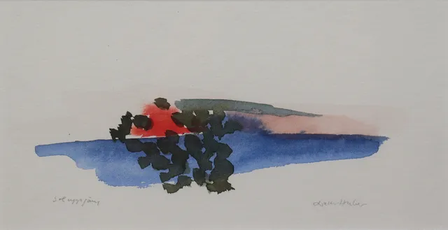 WALTER HUBER. akvarell, "Soluppgång".
