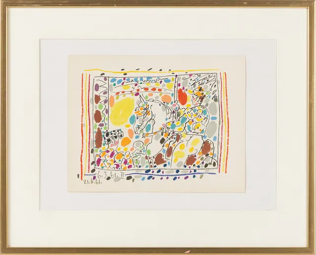 PABLO PICASSO. "Picador", färglitografi original, ur "A los toros avec Picasso", daterad i trycket 21.4.61.