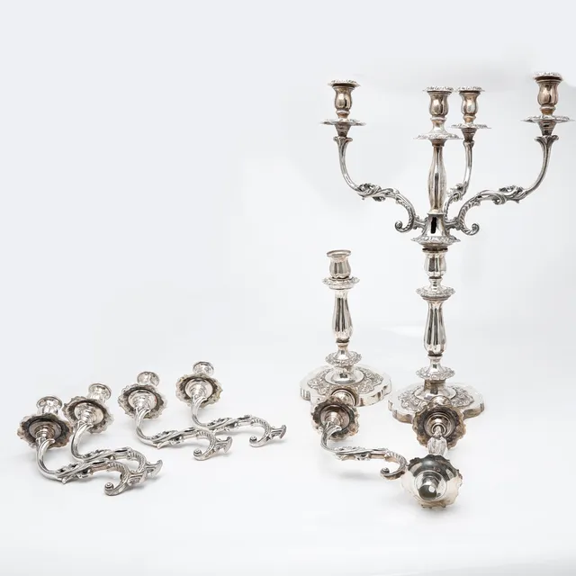 Pair of silver candelabra, 20th Century.