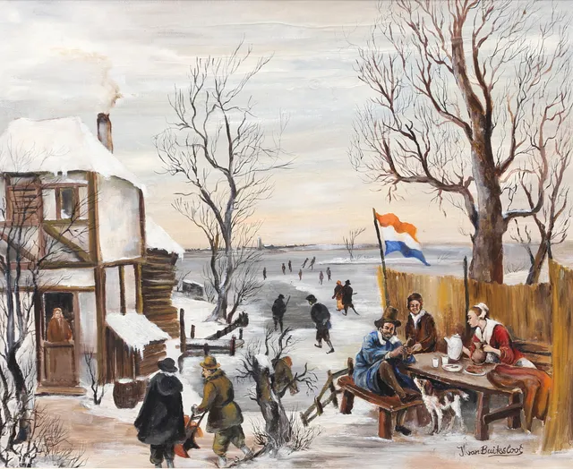 J. VAN BUIKSLOOT. Vinterscen, Nederländerna. Olja på duk, signerad.