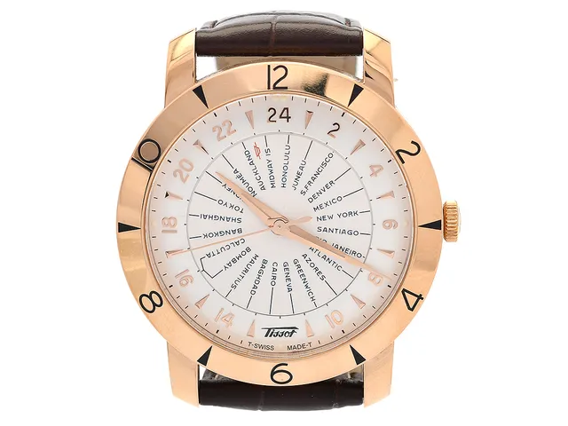 TISSOT, Heritage, Navigator, Chronometre, Cal 2893-3, Verk nr. 58639, Serie nr. BN3 CKC WH4, Ref nr. T915.641.76.037.00A, herrur, 43 mm, 18K rosa guld, automatisk, safirglas, 24-timmarsvisning, världstider, glasbaksida, läderband, viklås i doublé, cert, december 2017, box, ytterkartong, Limiterad och numrerad (Nr. 114/333).
