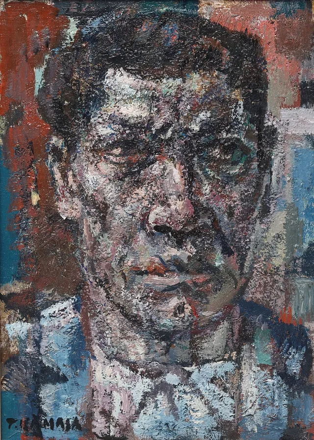 TADEUSZ KAMASA. Olja på pannå, porträtt, signerad, daterad 1958.