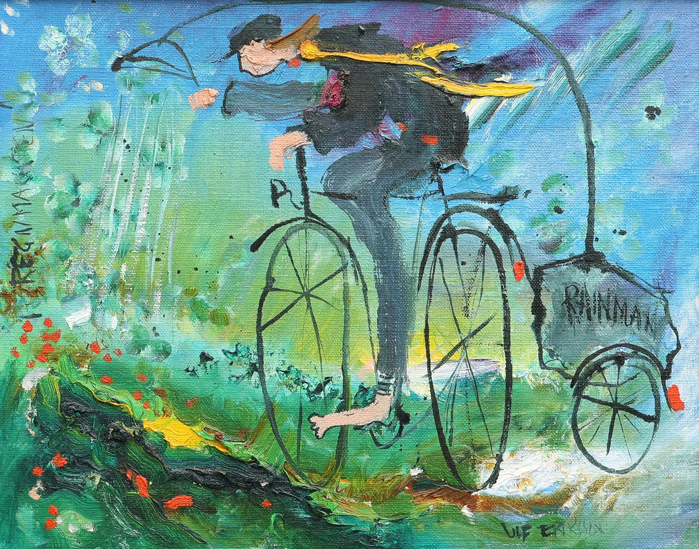 ULF ERIKSSON. OLJA PÅ DUK, "REGNMAKAREN", SIGNERAD. — Paintings — Crafoord Auktioner Lund