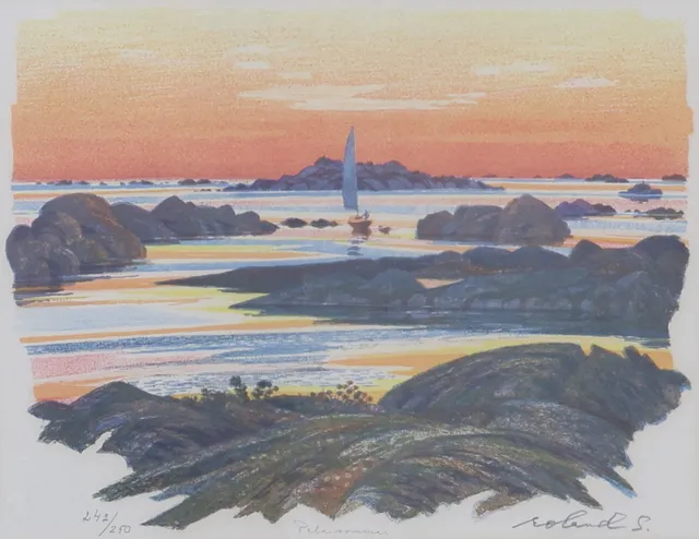 ROLAND SVENSSON. litografi, "Pelarsommar", signerad & numrerad 242/250.
