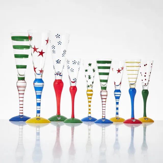 ANNE NILSSON. "Clown", champagneglas och snapsglas, 3+6 st, Orrefors.