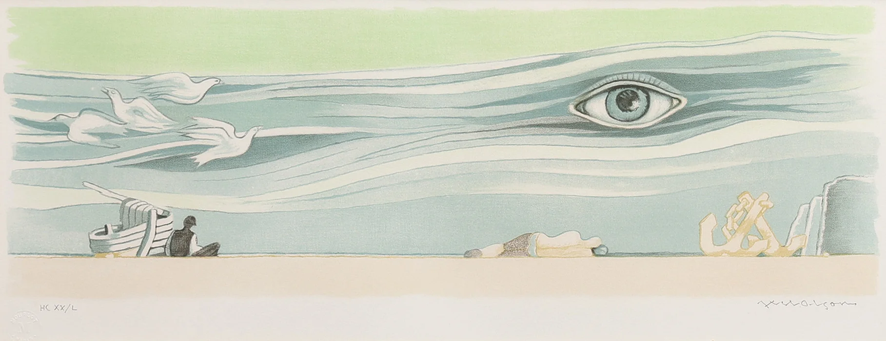 AXEL OLSON. SURREALISTISK KOMPOSITION MED MARIN TEMATIK. — Engravings & Prints — Crafoord Auktioner Lund