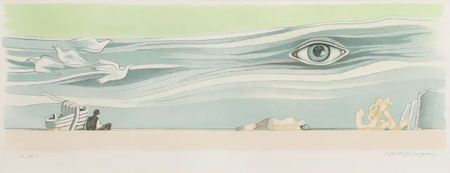 AXEL OLSON. SURREALISTISK KOMPOSITION MED MARIN TEMATIK.