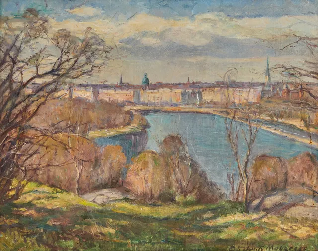 ELSA SCHULTZ-MOBERGER (SVERIGE, 1879–1978). Stockholmsmotiv, olja på duk, signerad.