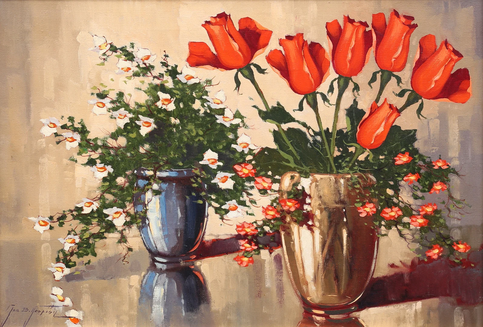 JAN BOHUMIL POSPISIL (1898 - 1968). Stilleben, olja på dik, signerad. — Paintings — Garpenhus Auktioner
