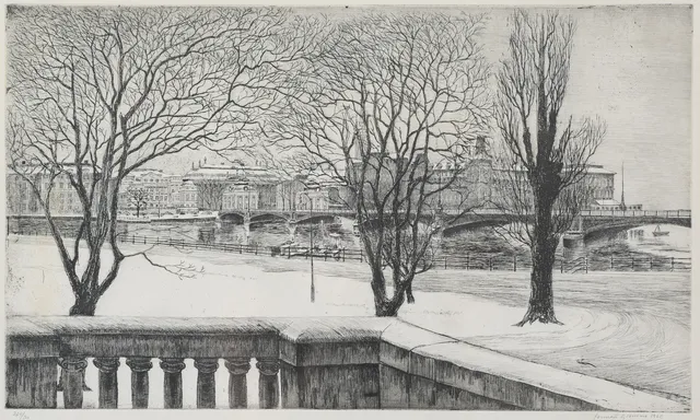 LENNART GLEMME. Stockholm i vinter, etsning, signerad samt numrerad.