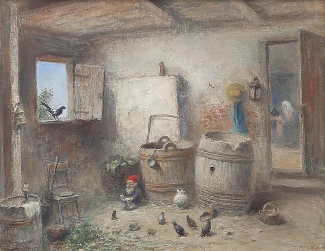 FRANS WILHELM ODELMARK. Hustomte äter sin gröt. Olja på duk, signerad.